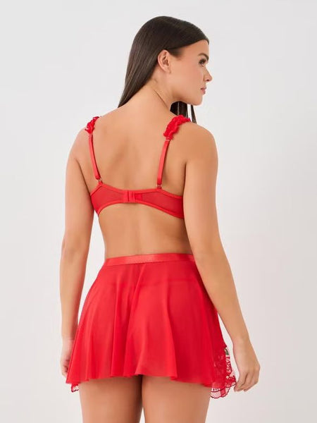 Brachy Women Red Honeymoon Bridal Babydoll Lingerie Set Underwire Hot Dress