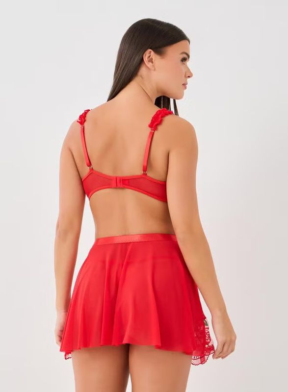 Brachy Women Red Honeymoon Bridal Babydoll Lingerie Set Underwire Hot Dress