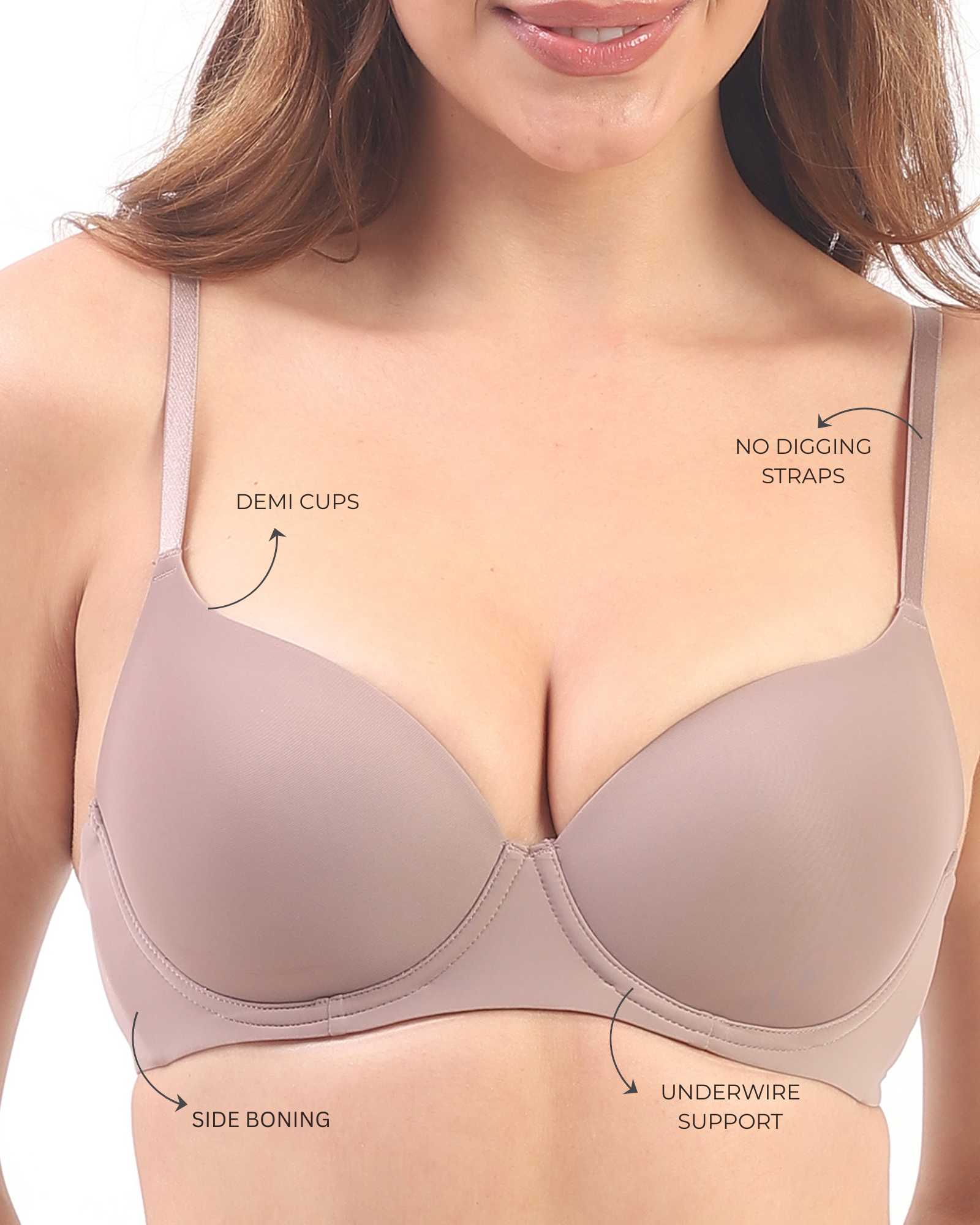 Nina – Padded Underwired T-shirt Bra in Mauve