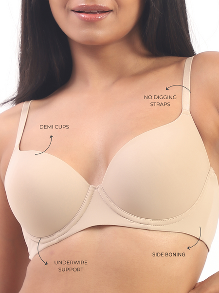Nina- Padded Underwired T-shirt Bra in Beige