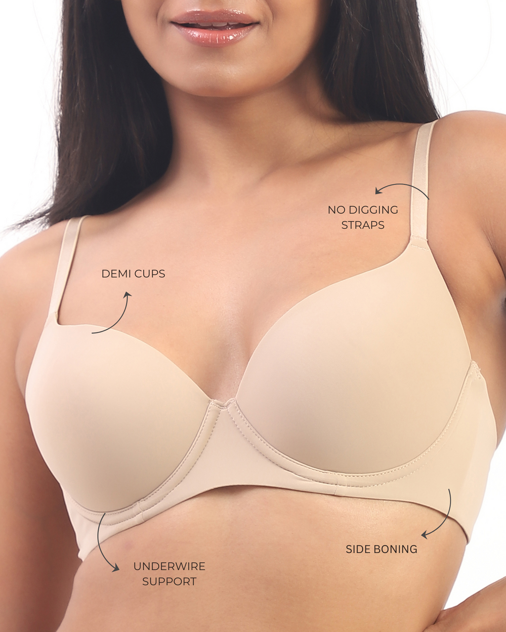 Nina- Padded Underwired T-shirt Bra in Beige