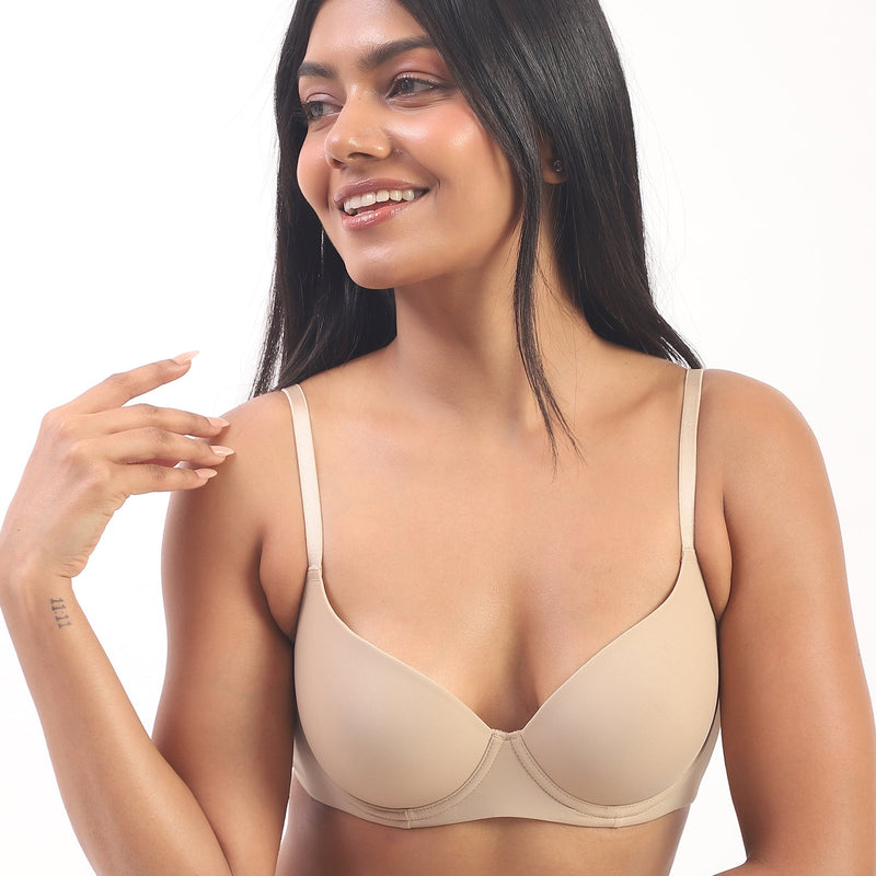 Nina- Padded Underwired T-shirt Bra in Beige