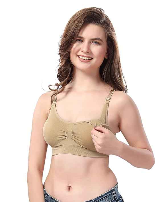 Women Organic Antimicrobial Soft Feeding Full Bust Seamless Nursing,Breastfeeding Maternity Bra with Remove Pads Pack of 3