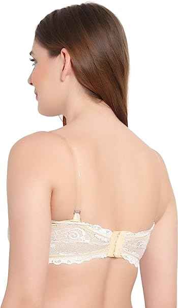 Women Lace Full Coverage Padded Non-Wired Tube Bandeau Bra