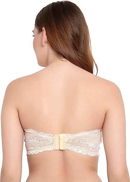 Women Lace Full Coverage Padded Non-Wired Tube Bandeau Bra
