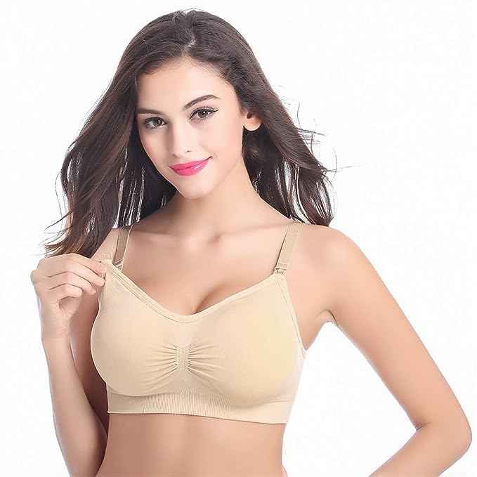 Women Organic Antimicrobial Soft Feeding Full Bust Seamless Nursing, Breastfeeding Maternity Bra with Remove Pads Pack of 3