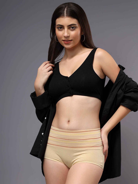 Women Striped Hipster Briefs High Waist Full Coverage Panty
