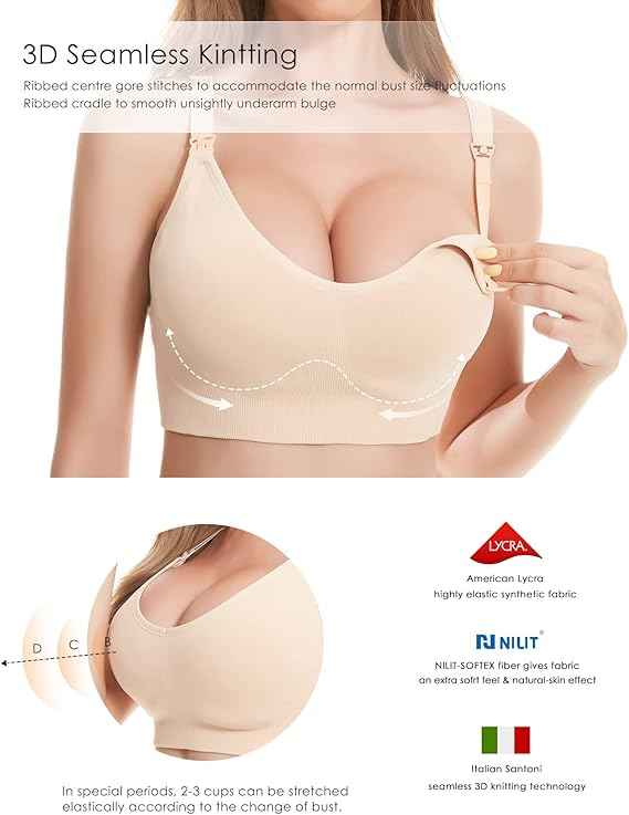 Women Organic Antimicrobial Soft Feeding Full Bust Seamless Nursing, Breastfeeding Maternity Bra with Remove Pads Pack of 3