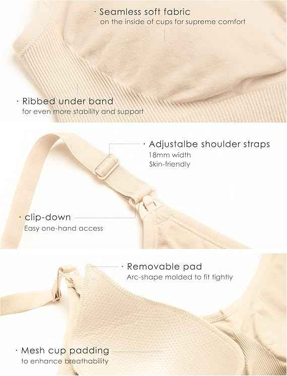 Women Organic Antimicrobial Soft Feeding Full Bust Seamless Nursing, Breastfeeding Maternity Bra with Remove Pads Pack of 3