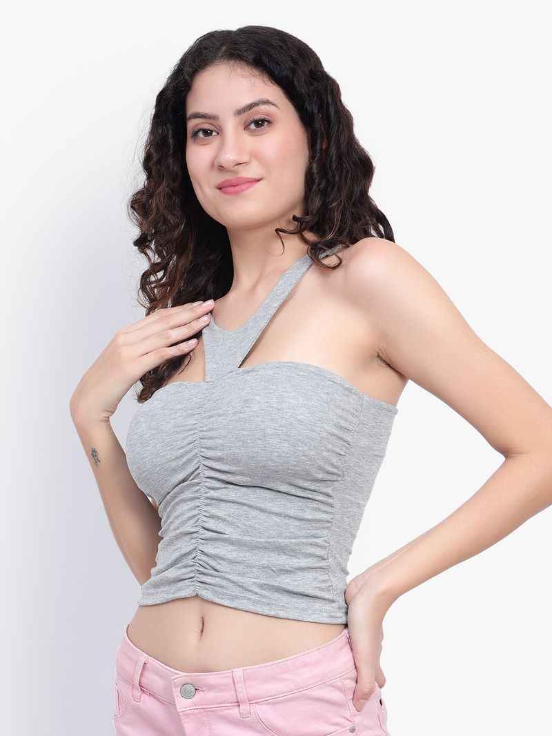 Shoulder Straps Gathered or Pleated Fitted Crop Top