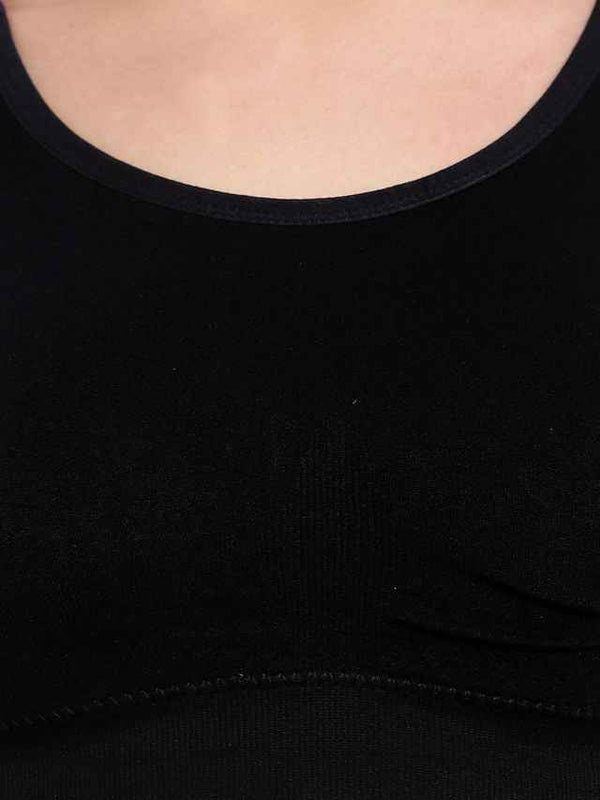 Black Solid Non-Wired Lightly Padded Sports Bra