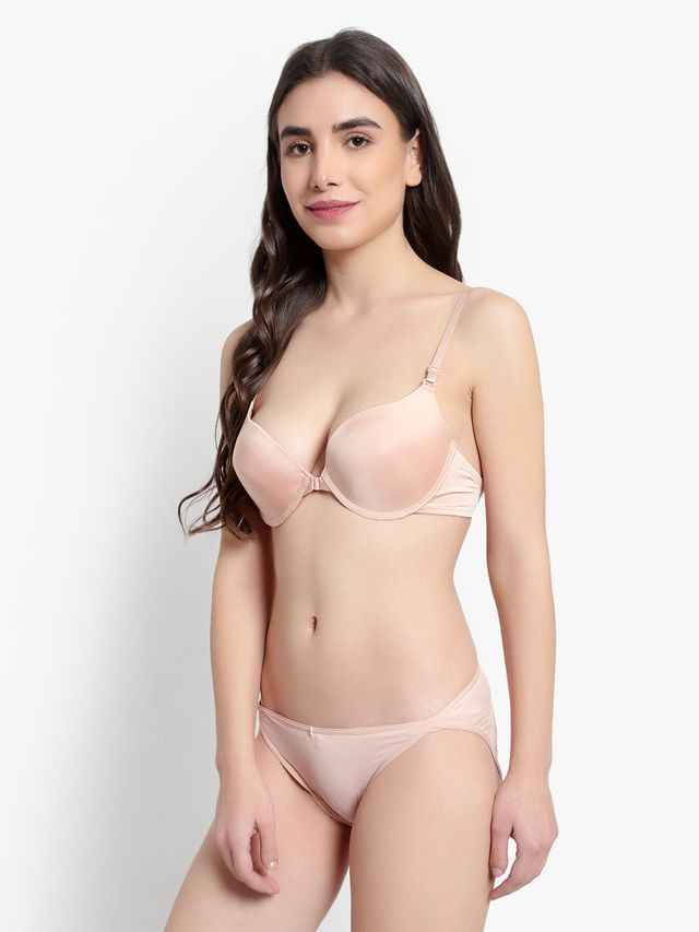 Women Beige Solid Perfect Front Closure Lingerie