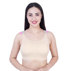 Beige Solid Non-Wired Lightly Padded Sports Bra