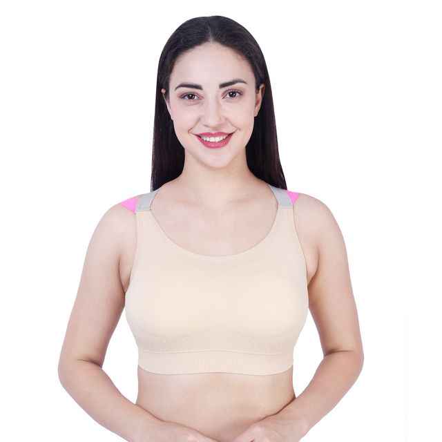 Beige Solid Non-Wired Lightly Padded Sports Bra