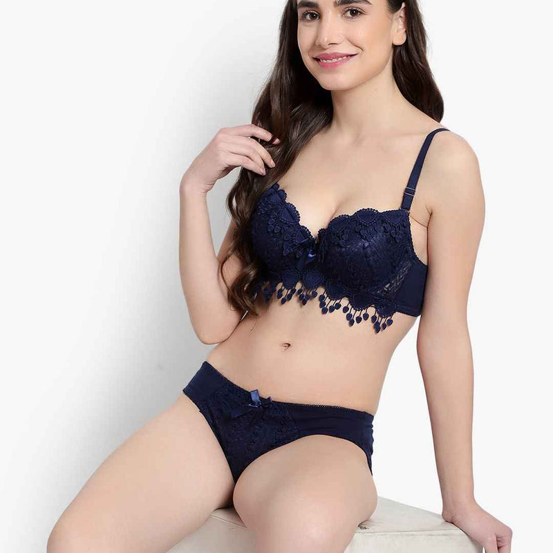 Lace-Designed Heavily-Padded Lingerie Set