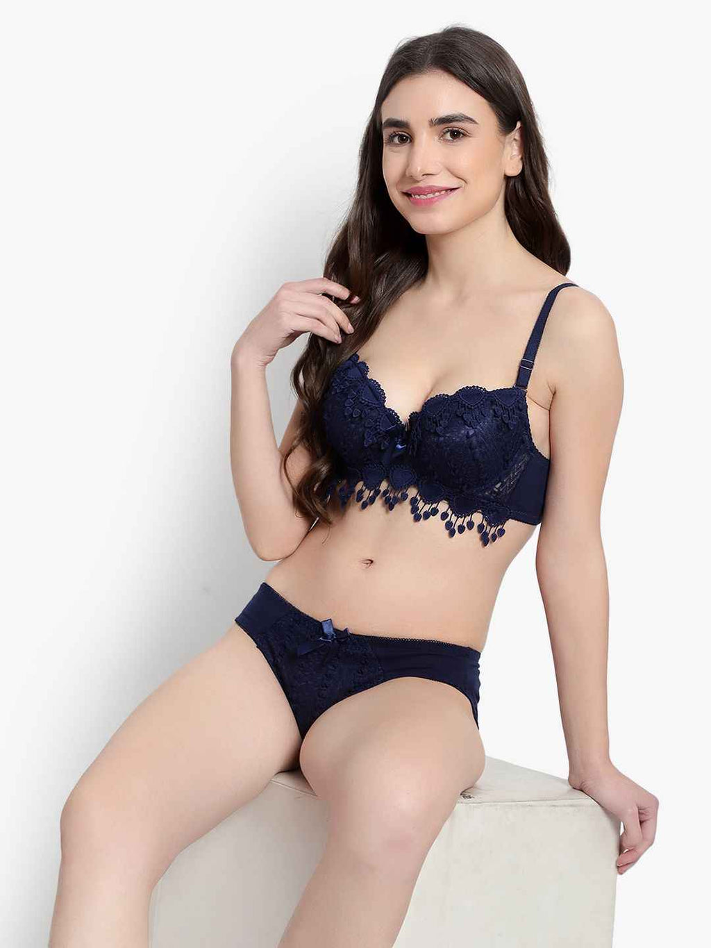 Lace-Designed Heavily-Padded Lingerie Set