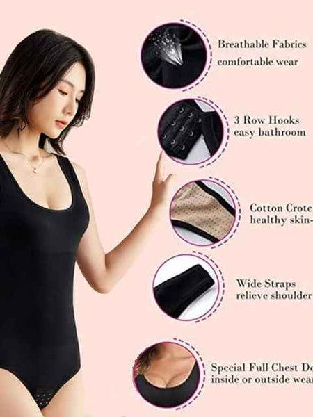 Women Black Cotton Lycra Full Body Tummy Tucker Shaper Shapewear