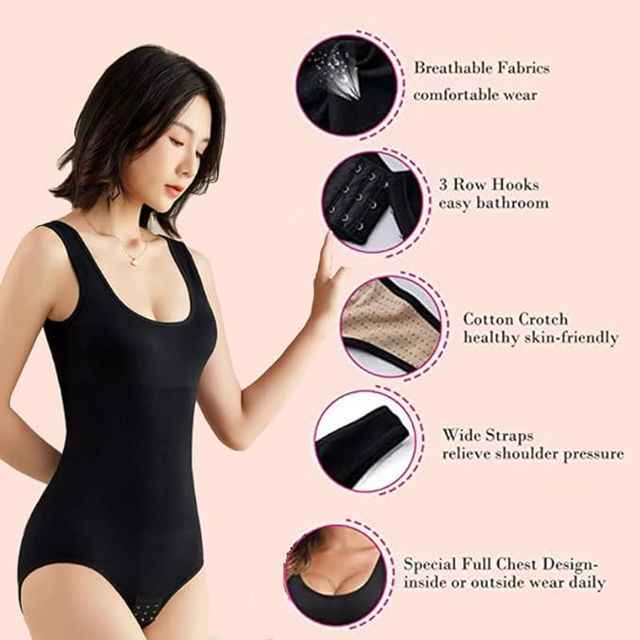 Women Black Cotton Lycra Full Body Tummy Tucker Shaper Shapewear