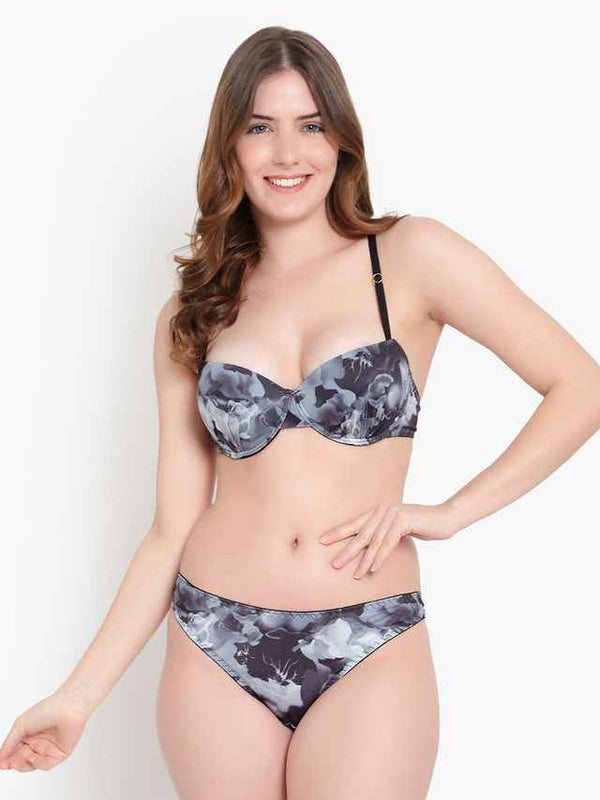 Printed Heavily Padded Lingerie Set