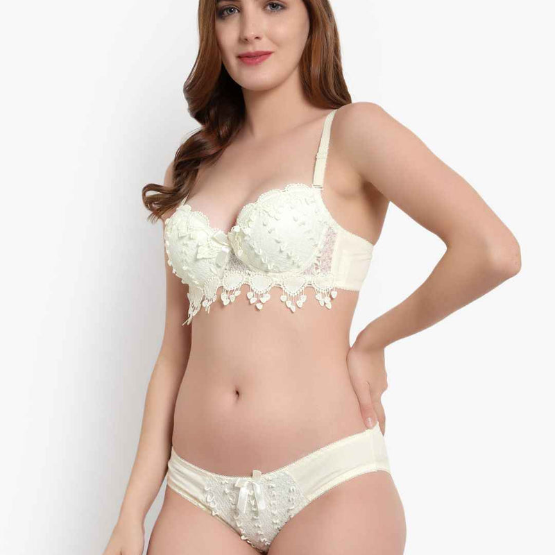 Lace-Designed Heavily-Padded Lingerie Set