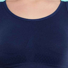 Navy Blue Solid Non-Wired Removable Padding Workout Bra