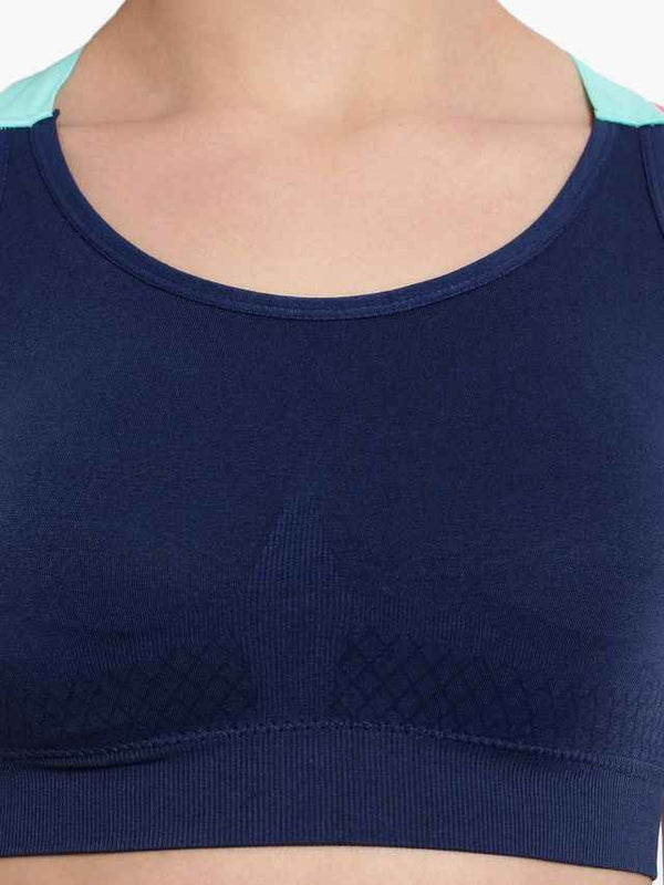 Navy Blue Solid Non-Wired Removable Padding Workout Bra