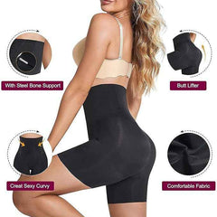 Women Black Solid Tummy Tucker and Thigh Shaper