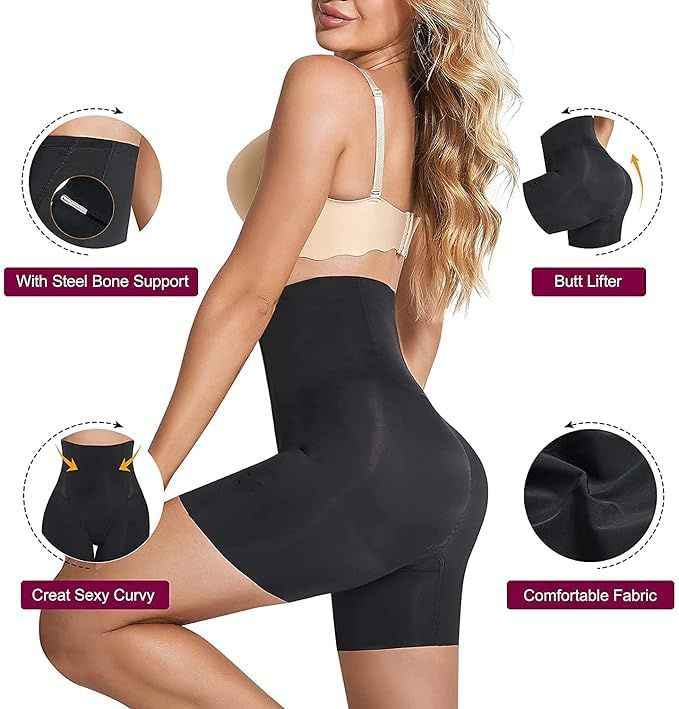Women Black Solid Tummy Tucker and Thigh Shaper