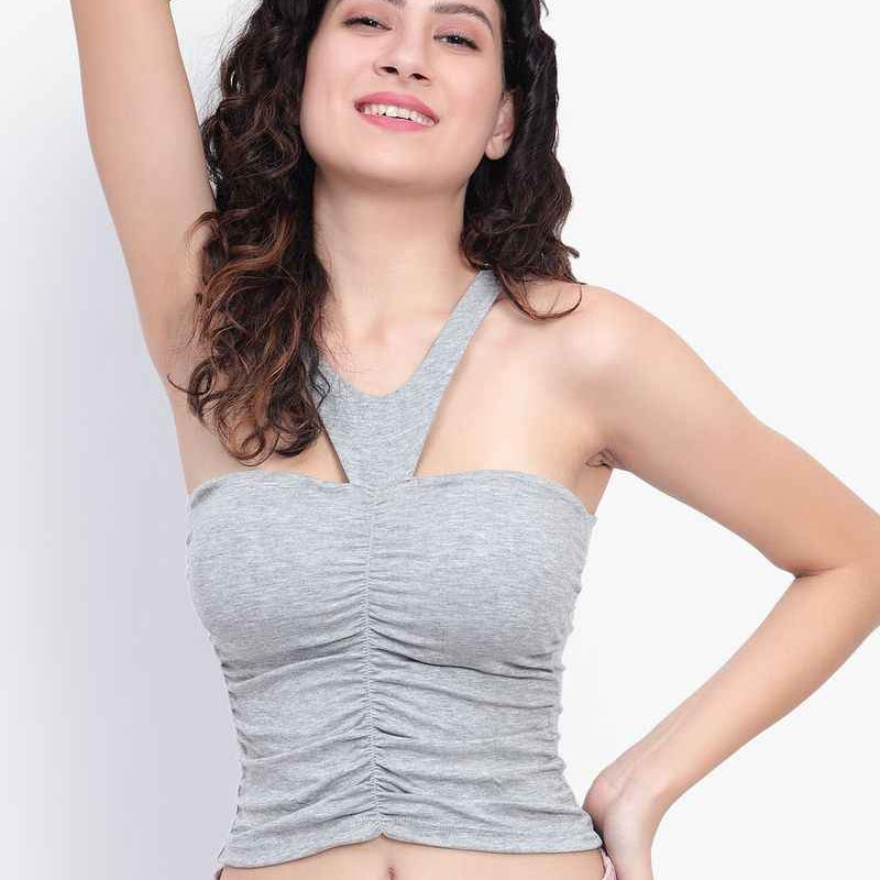Shoulder Straps Gathered or Pleated Fitted Crop Top