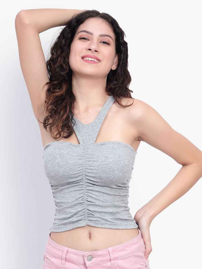 Shoulder Straps Gathered or Pleated Fitted Crop Top