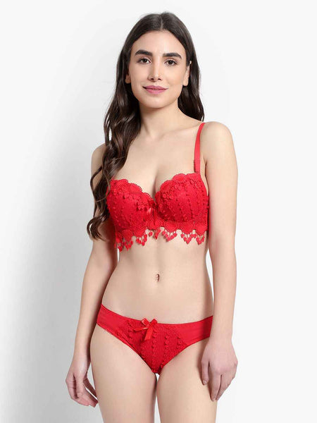 Lace-Designed Heavily-Padded Lingerie Set