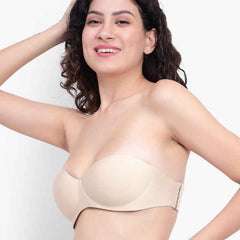 Nude Women Underwired Heavily Padded Bandeau Backless Bra