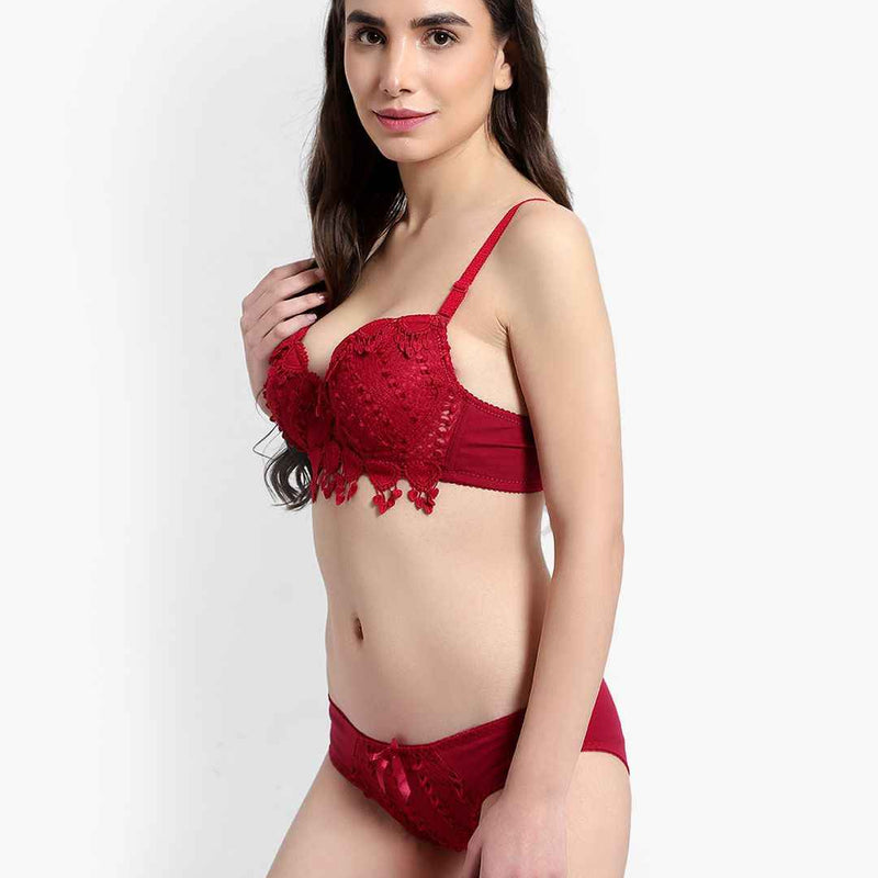 Lace-Designed Heavily-Padded Lingerie Set