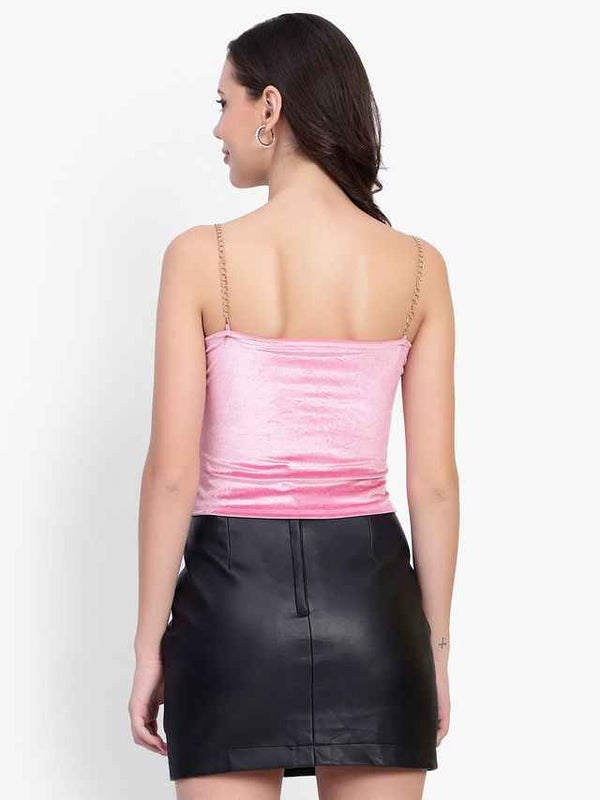 Sweetheart Neck Shoulder Straps Velvet Crop Top