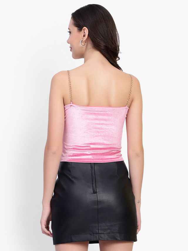 Sweetheart Neck Shoulder Straps Velvet Crop Top
