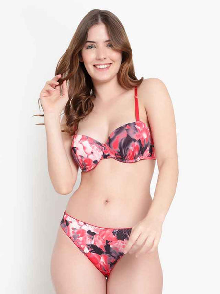 Printed Heavily Padded Lingerie Set