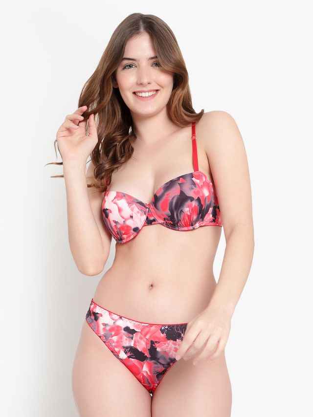 Printed Heavily Padded Lingerie Set