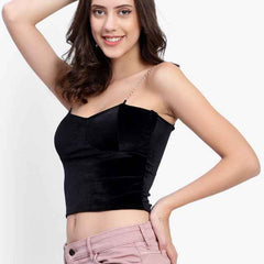 Cotton Velvet Tube Crop Top