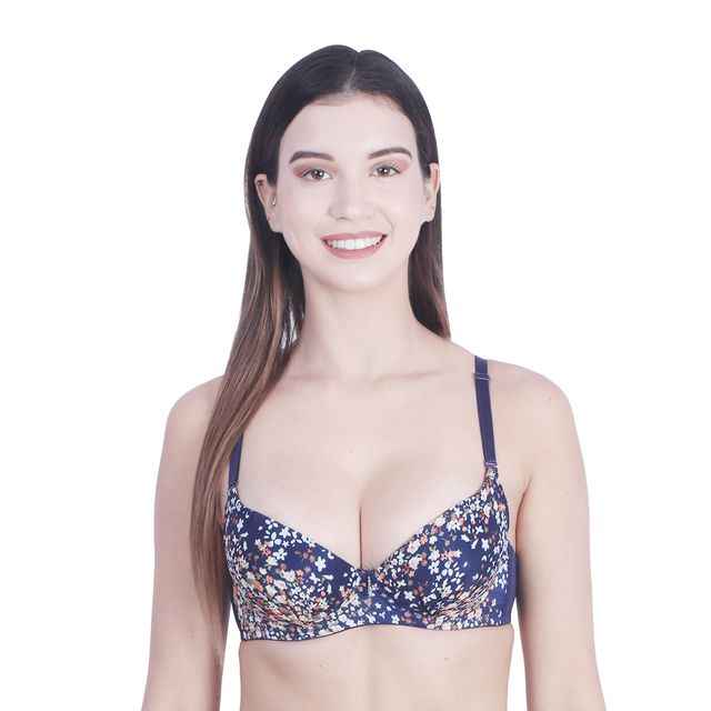 Women Navy Blue & White Floral Underwired Lightly Padded Pushup T-Shirt Bra
