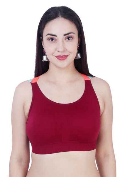 Maroon Solid Non-Wired Lightly Padded Sports Bra