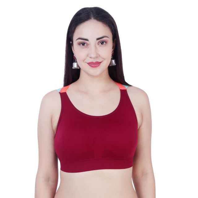 Maroon Solid Non-Wired Lightly Padded Sports Bra