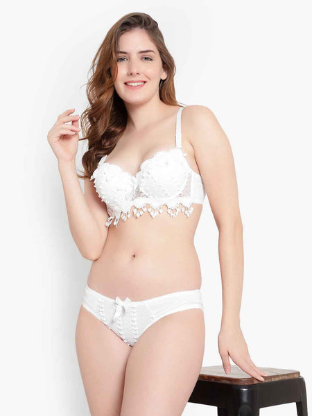 Lace-Designed Heavily-Padded Lingerie Set