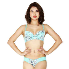 Women Sea Green Printed Lingerie Set
