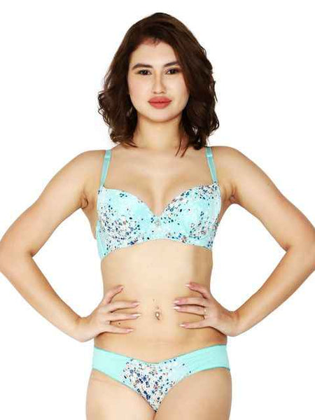 Women Sea Green Printed Lingerie Set