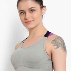 Grey Solid Non-Wired Lightly Padded Sports Bra