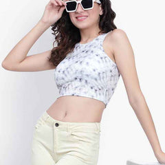 Abstract Printed Round Neck Fitted Opaque Crop Top