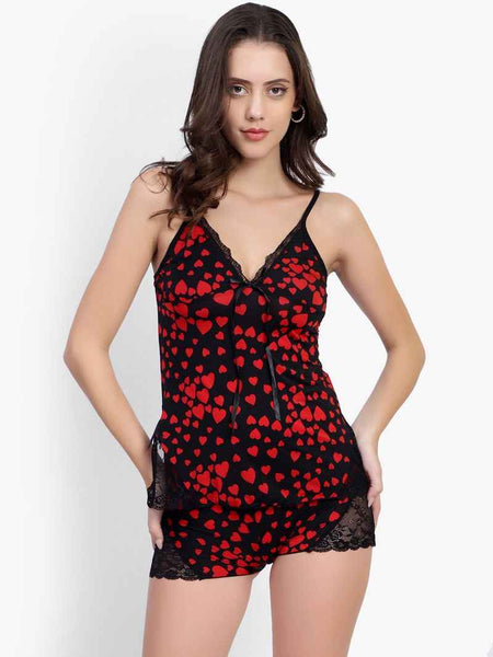 Heart print Net Night Wear Sets