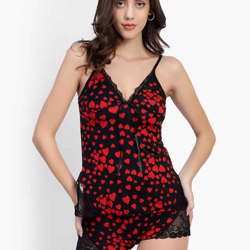 Heart print Net Night Wear Sets