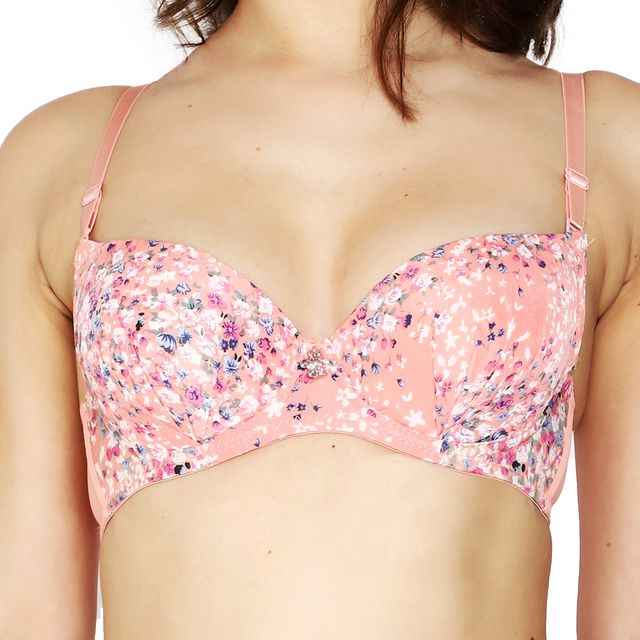 Women Peach-Colored Printed Lingerie Set