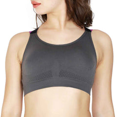 Dark Grey Solid Non-Wired Lightly Padded Sports Bra